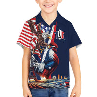 French American Heritage Month Family Matching Off The Shoulder Long Sleeve Dress and Hawaiian Shirt Gallic Rooster And Bald Eagle