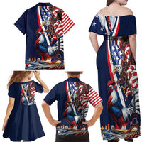 French American Heritage Month Family Matching Off Shoulder Maxi Dress and Hawaiian Shirt Gallic Rooster And Bald Eagle