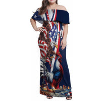 French American Heritage Month Family Matching Off Shoulder Maxi Dress and Hawaiian Shirt Gallic Rooster And Bald Eagle