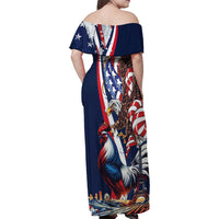 French American Heritage Month Family Matching Off Shoulder Maxi Dress and Hawaiian Shirt Gallic Rooster And Bald Eagle