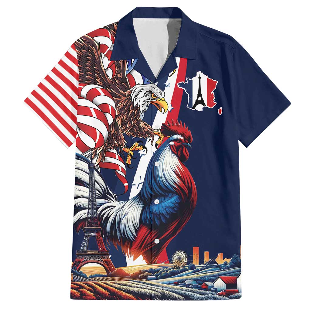French American Heritage Month Family Matching Off Shoulder Short Dress and Hawaiian Shirt Gallic Rooster And Bald Eagle