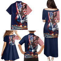 French American Heritage Month Family Matching Puletasi and Hawaiian Shirt Gallic Rooster And Bald Eagle