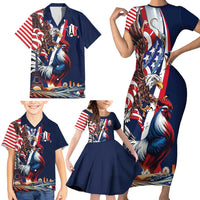 French American Heritage Month Family Matching Short Sleeve Bodycon Dress and Hawaiian Shirt Gallic Rooster And Bald Eagle