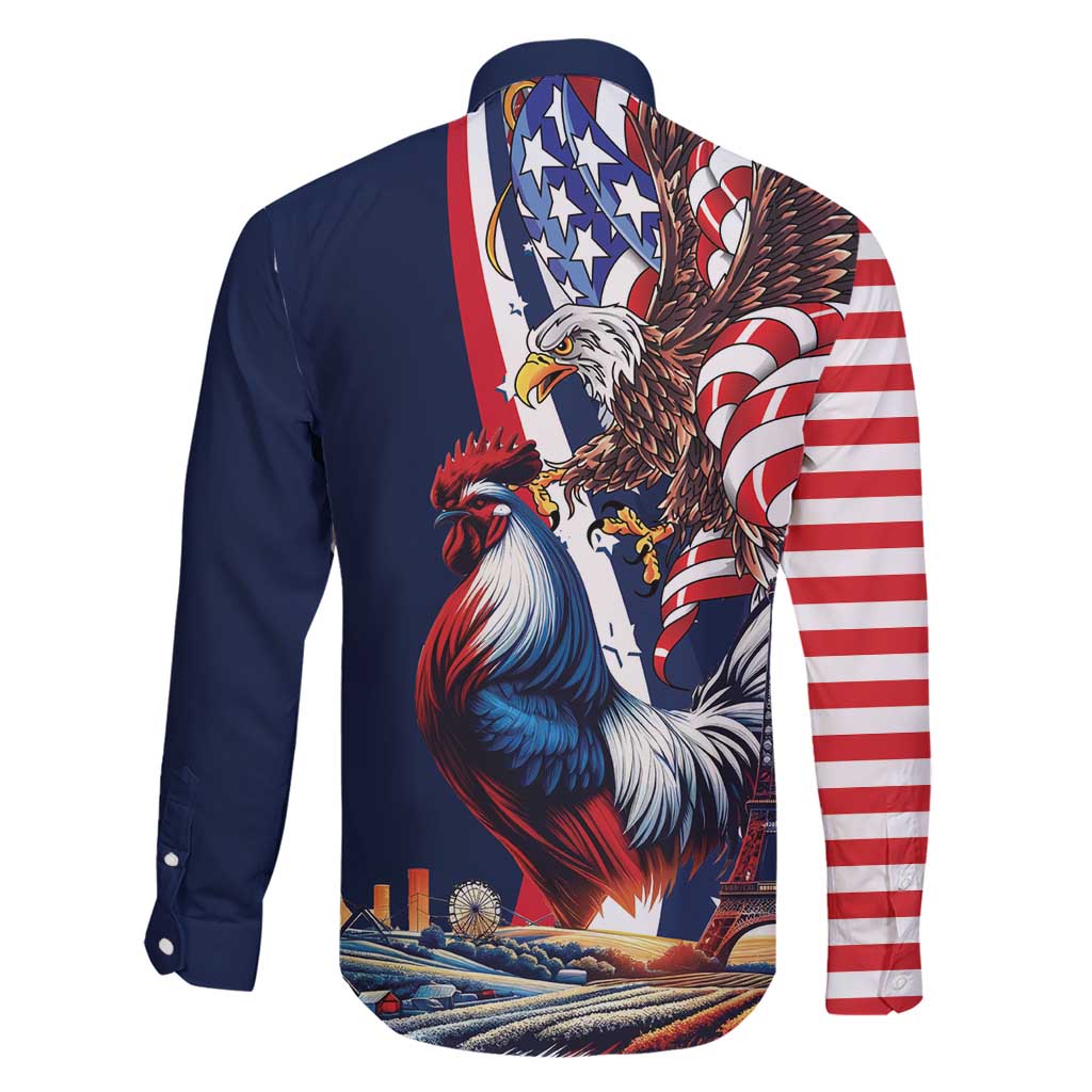 French American Heritage Month Family Matching Short Sleeve Bodycon Dress and Hawaiian Shirt Gallic Rooster And Bald Eagle