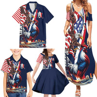 French American Heritage Month Family Matching Summer Maxi Dress and Hawaiian Shirt Gallic Rooster And Bald Eagle
