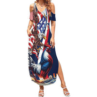 French American Heritage Month Family Matching Summer Maxi Dress and Hawaiian Shirt Gallic Rooster And Bald Eagle