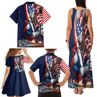 French American Heritage Month Family Matching Tank Maxi Dress and Hawaiian Shirt Gallic Rooster And Bald Eagle