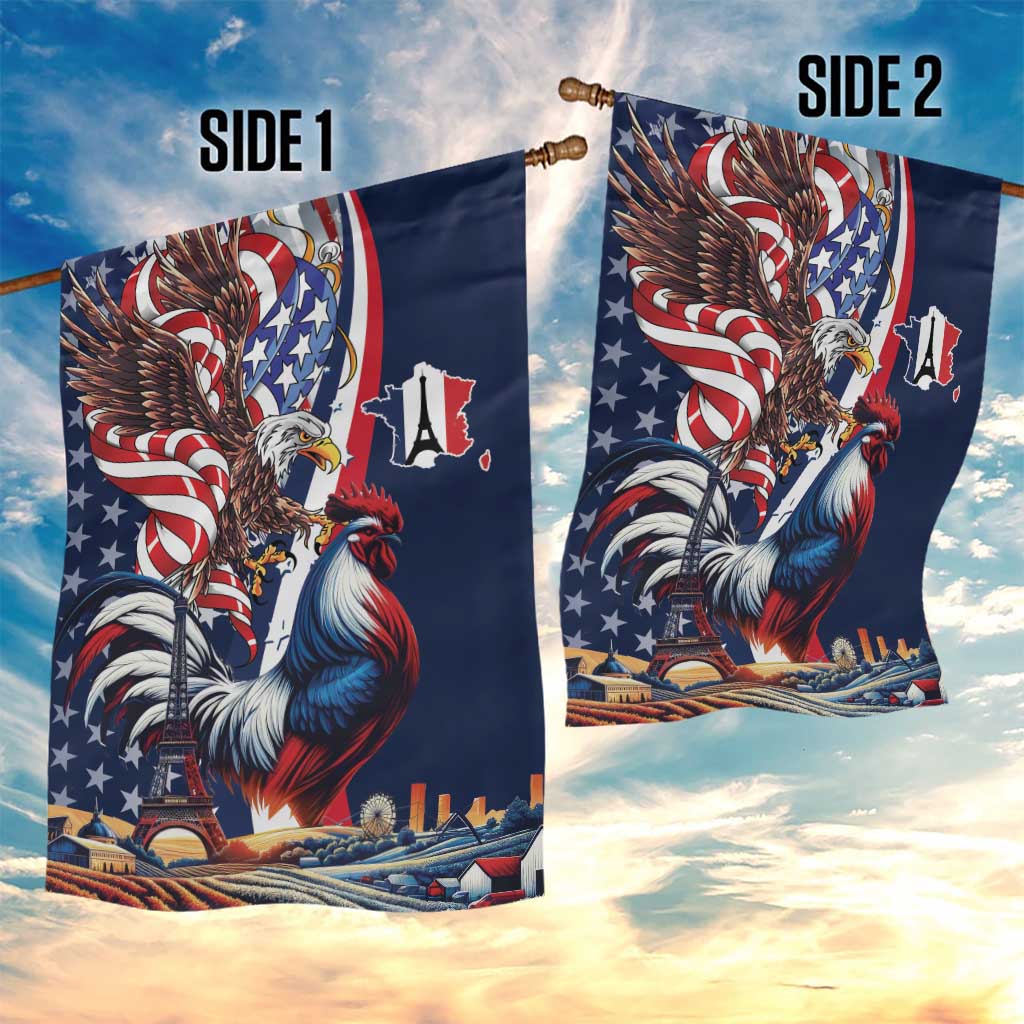 French American Heritage Month Garden Flag Gallic Rooster And Bald Eagle