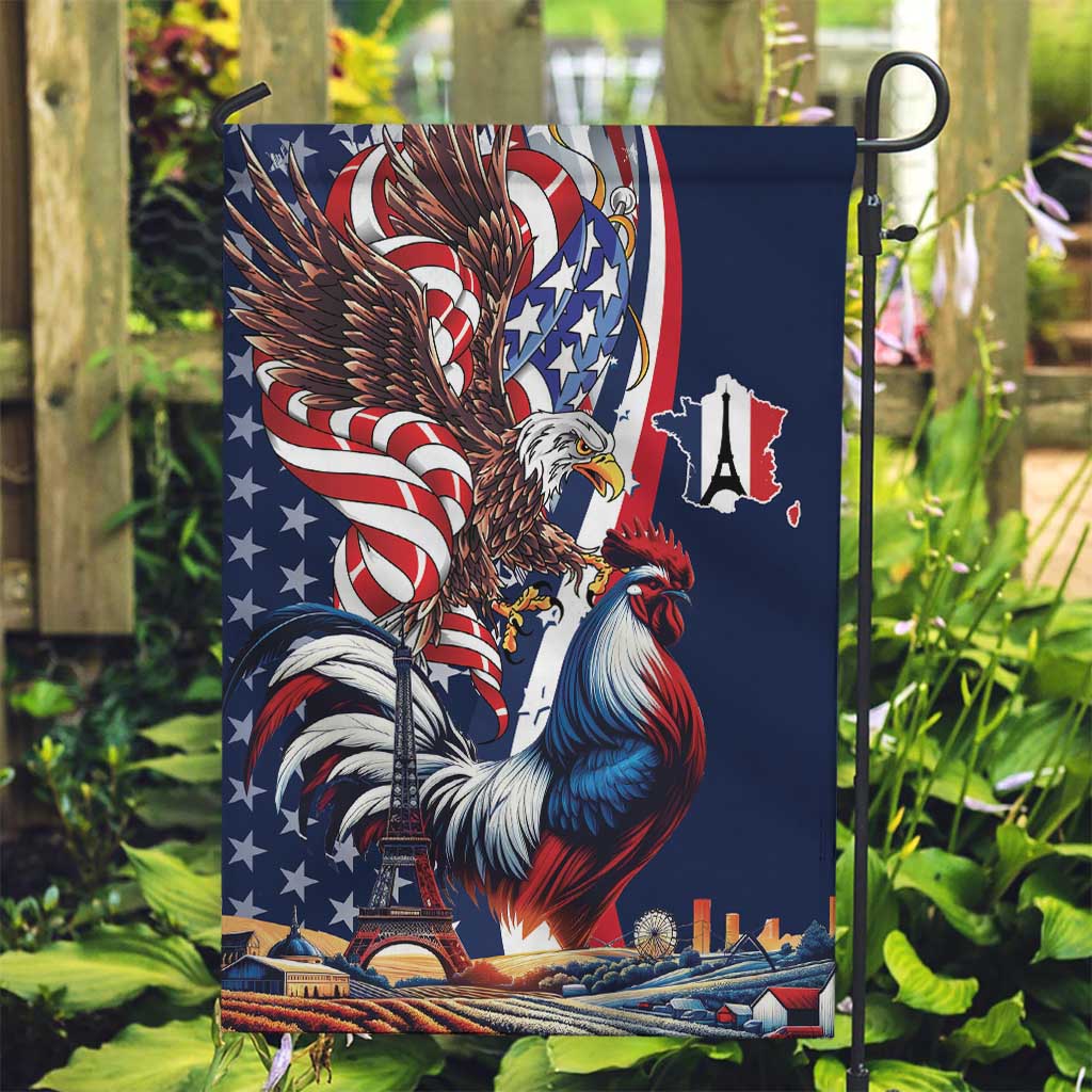 French American Heritage Month Garden Flag Gallic Rooster And Bald Eagle