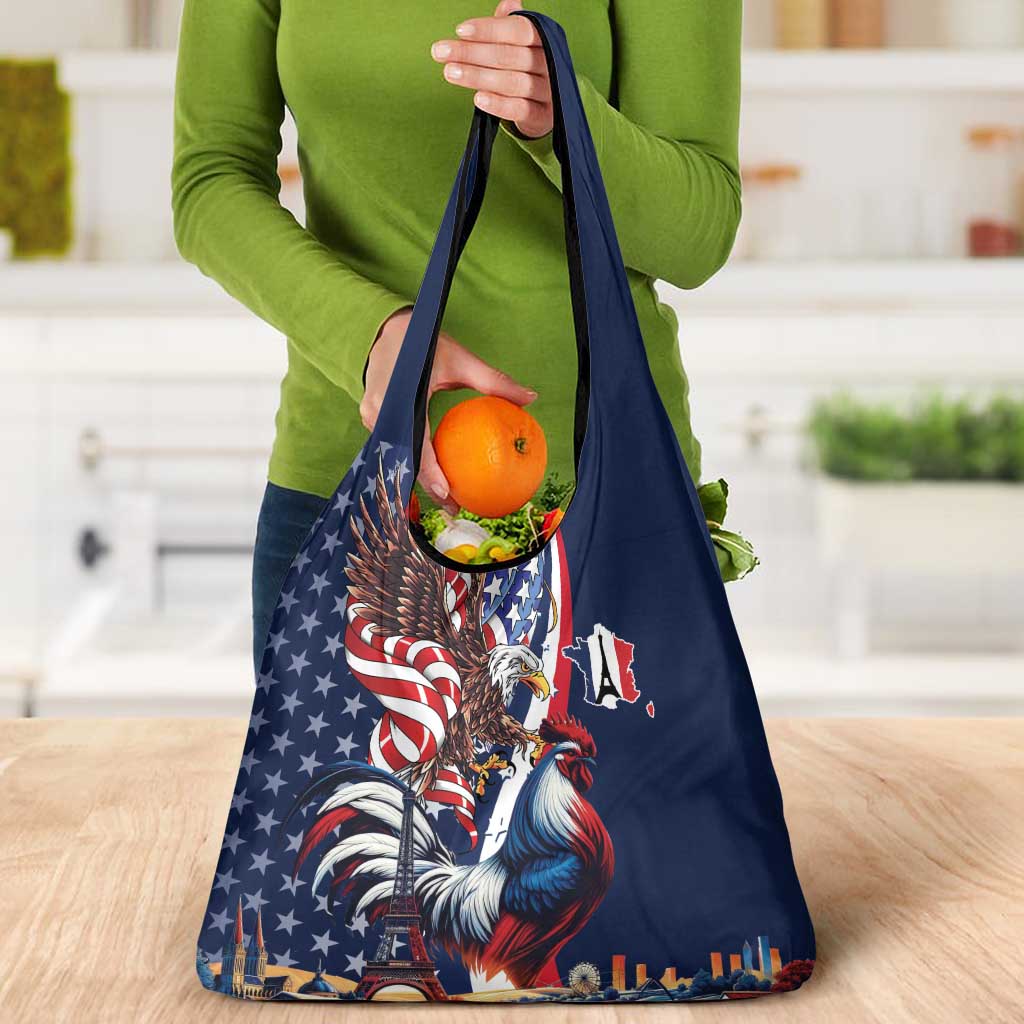 French American Heritage Month Grocery Bag Gallic Rooster And Bald Eagle