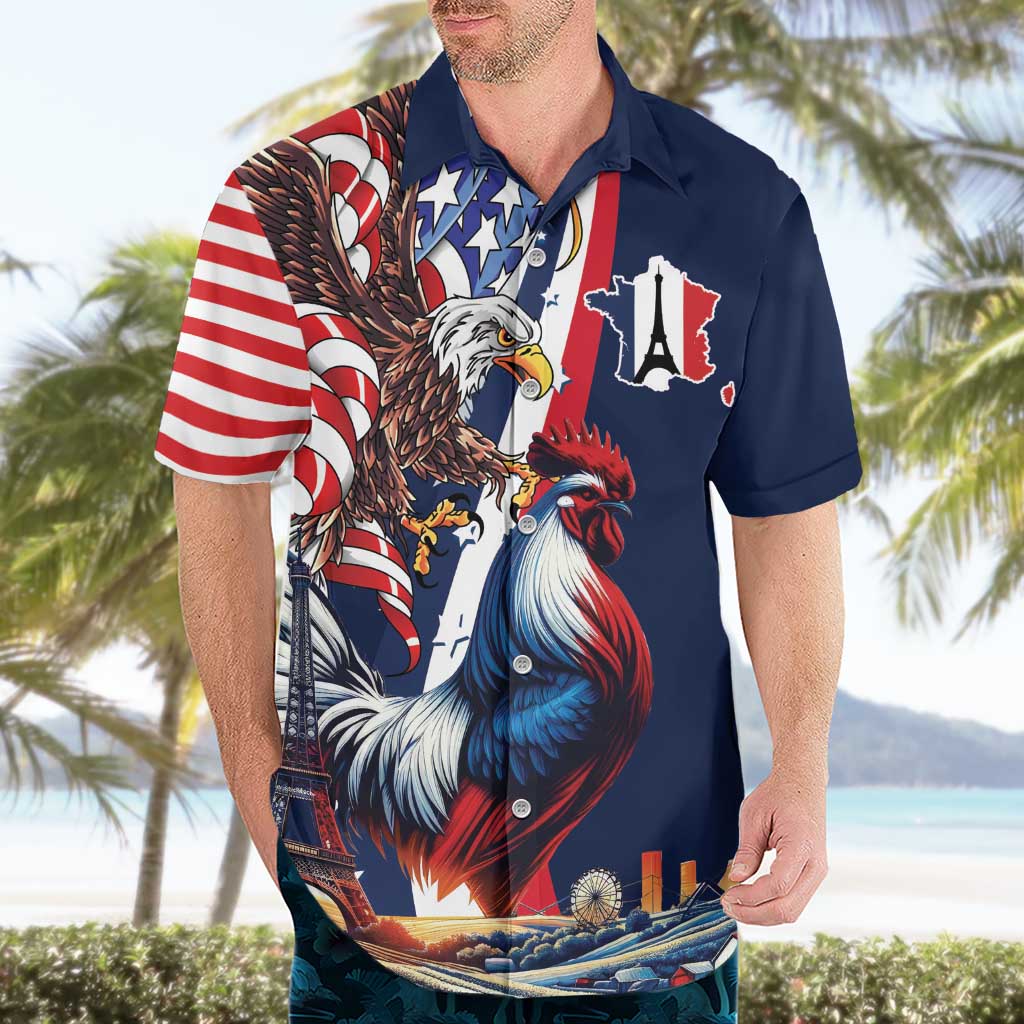 French American Heritage Month Hawaiian Shirt Gallic Rooster And Bald Eagle