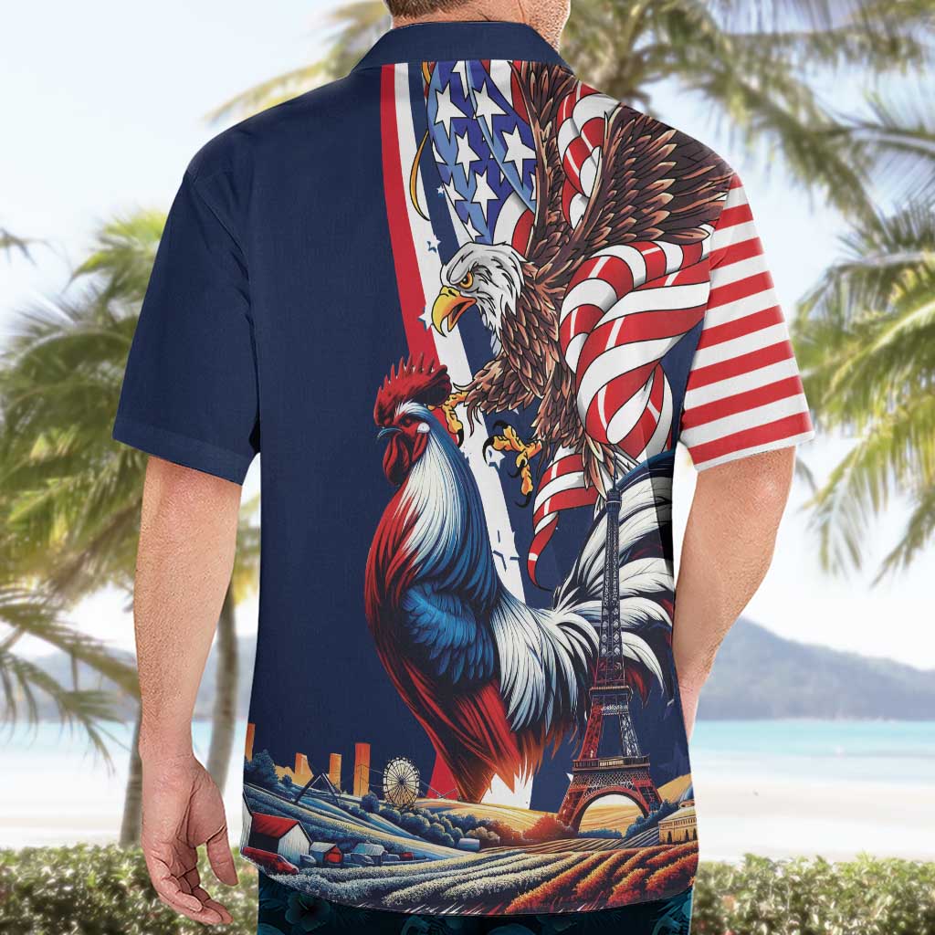 French American Heritage Month Hawaiian Shirt Gallic Rooster And Bald Eagle