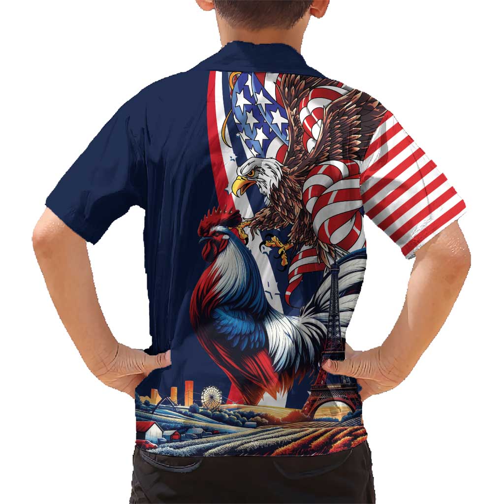 French American Heritage Month Hawaiian Shirt Gallic Rooster And Bald Eagle