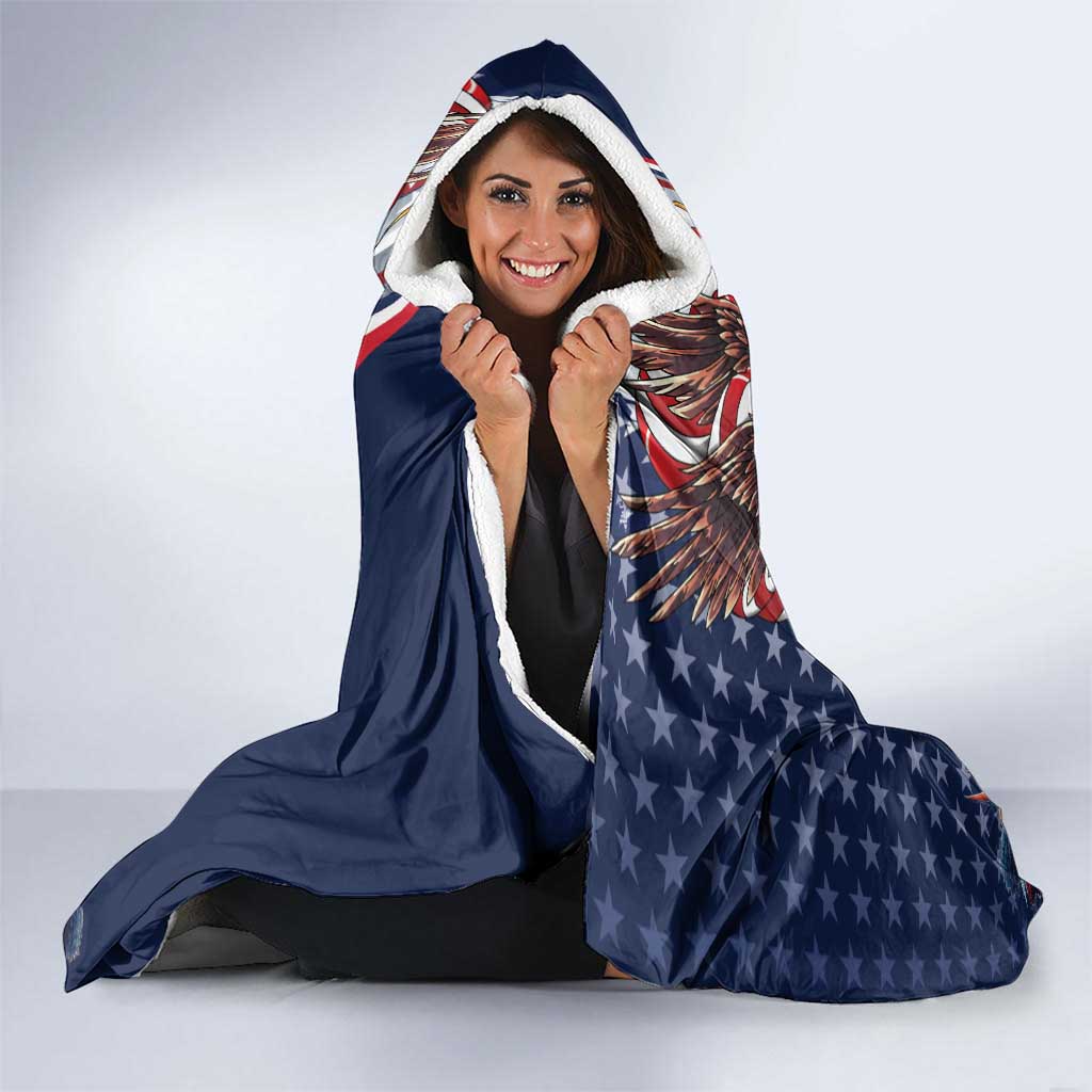 French American Heritage Month Hooded Blanket Gallic Rooster And Bald Eagle