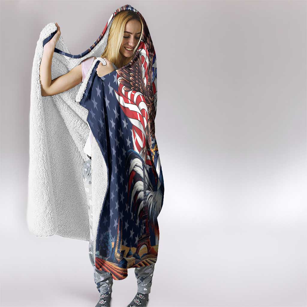 French American Heritage Month Hooded Blanket Gallic Rooster And Bald Eagle