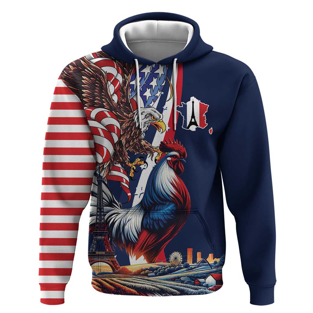 French American Heritage Month Hoodie Gallic Rooster And Bald Eagle