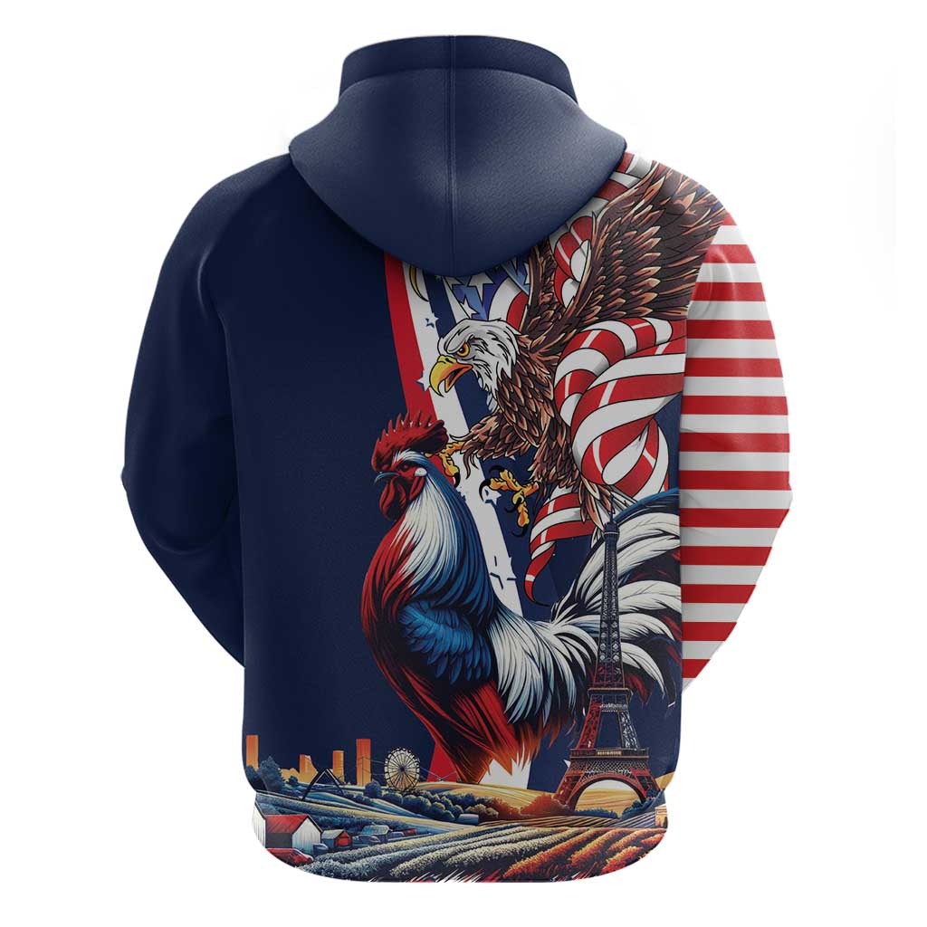 French American Heritage Month Hoodie Gallic Rooster And Bald Eagle