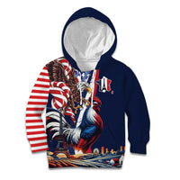 French American Heritage Month Kid Hoodie Gallic Rooster And Bald Eagle