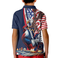French American Heritage Month Kid Polo Shirt Gallic Rooster And Bald Eagle