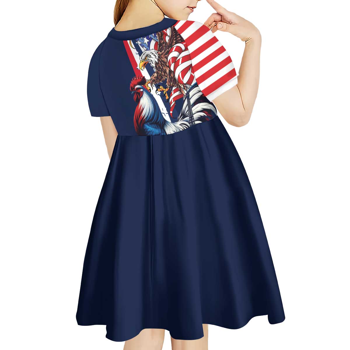 French American Heritage Month Kid Short Sleeve Dress Gallic Rooster And Bald Eagle