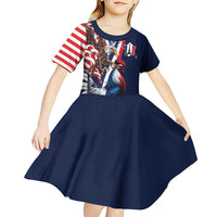 French American Heritage Month Kid Short Sleeve Dress Gallic Rooster And Bald Eagle