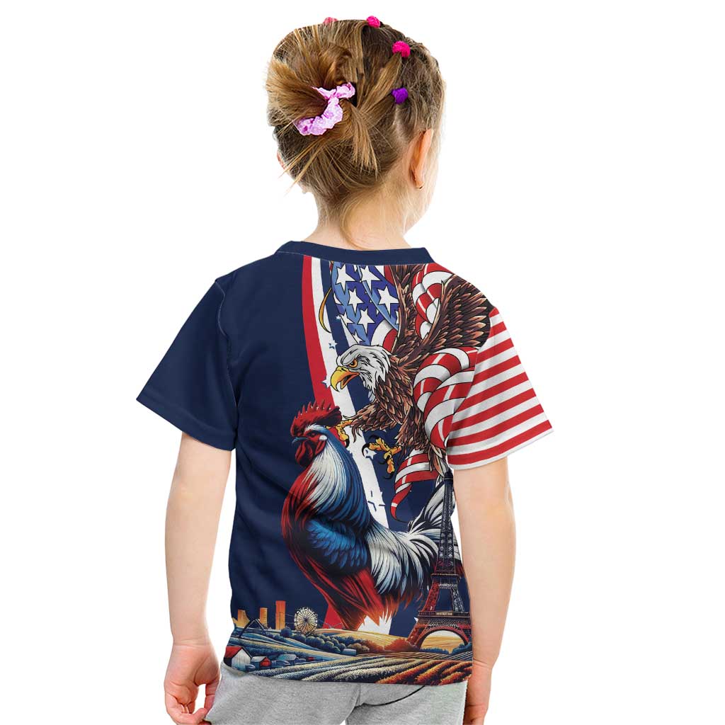 French American Heritage Month Kid T Shirt Gallic Rooster And Bald Eagle