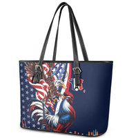 French American Heritage Month Leather Tote Bag Gallic Rooster And Bald Eagle