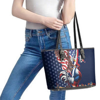 French American Heritage Month Leather Tote Bag Gallic Rooster And Bald Eagle