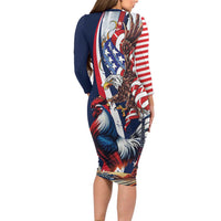 French American Heritage Month Long Sleeve Bodycon Dress Gallic Rooster And Bald Eagle