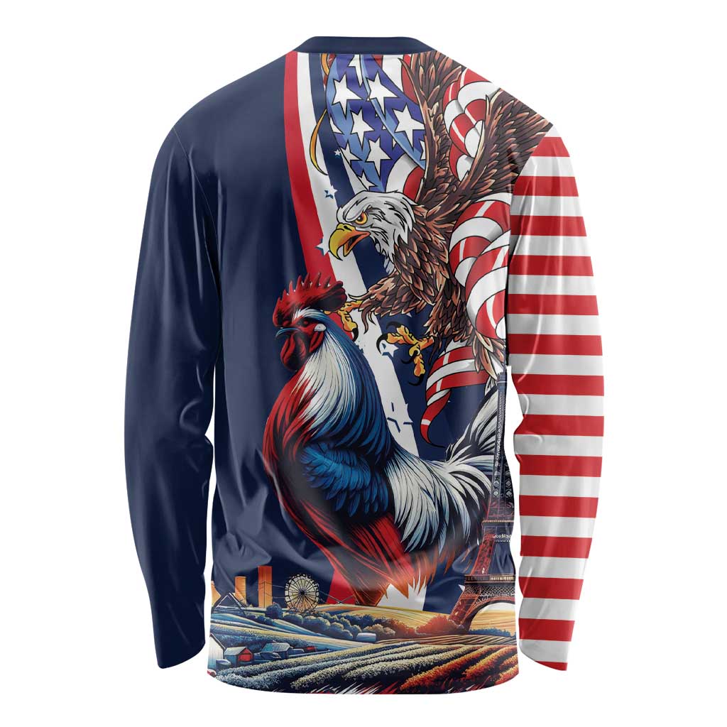 French American Heritage Month Long Sleeve Shirt Gallic Rooster And Bald Eagle