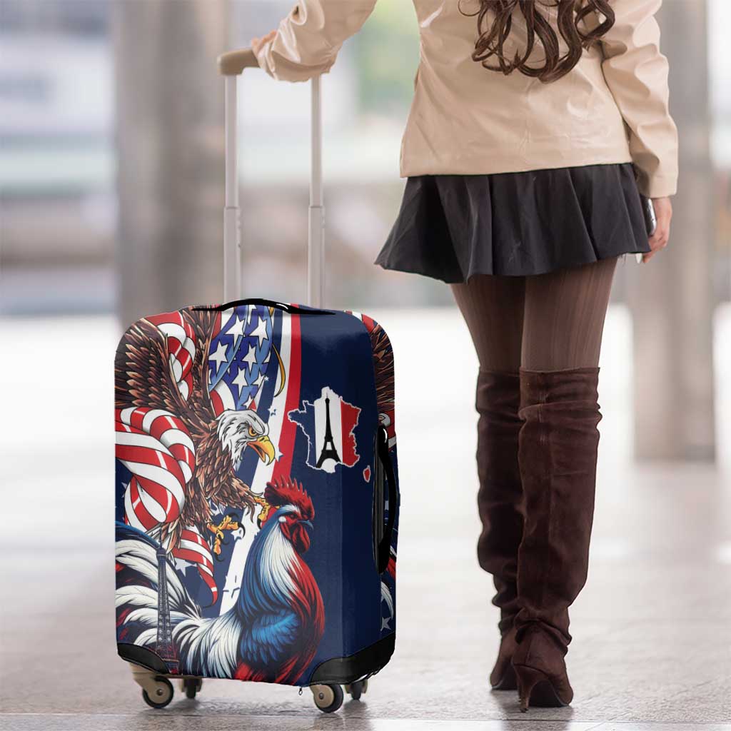 French American Heritage Month Luggage Cover Gallic Rooster And Bald Eagle