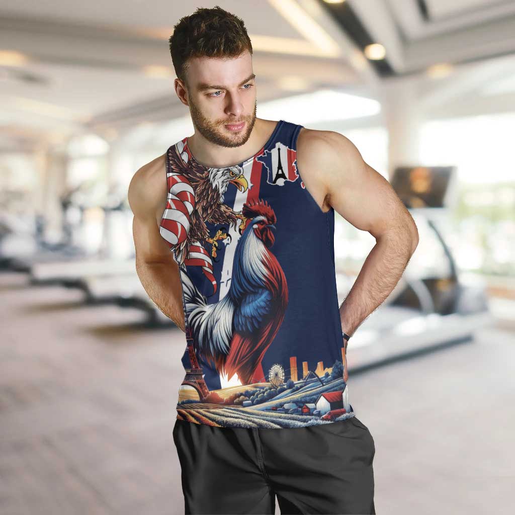 French American Heritage Month Men Tank Top Gallic Rooster And Bald Eagle