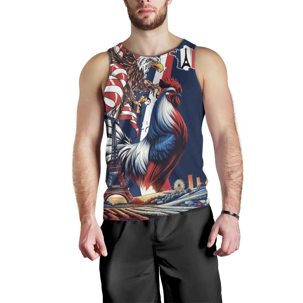 French American Heritage Month Men Tank Top Gallic Rooster And Bald Eagle