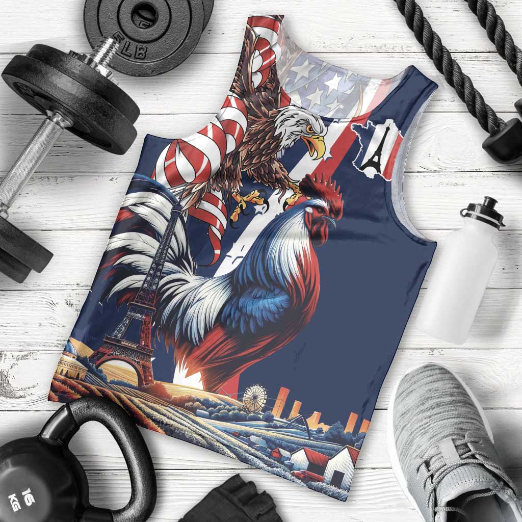 French American Heritage Month Men Tank Top Gallic Rooster And Bald Eagle