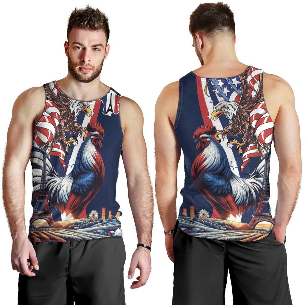 French American Heritage Month Men Tank Top Gallic Rooster And Bald Eagle