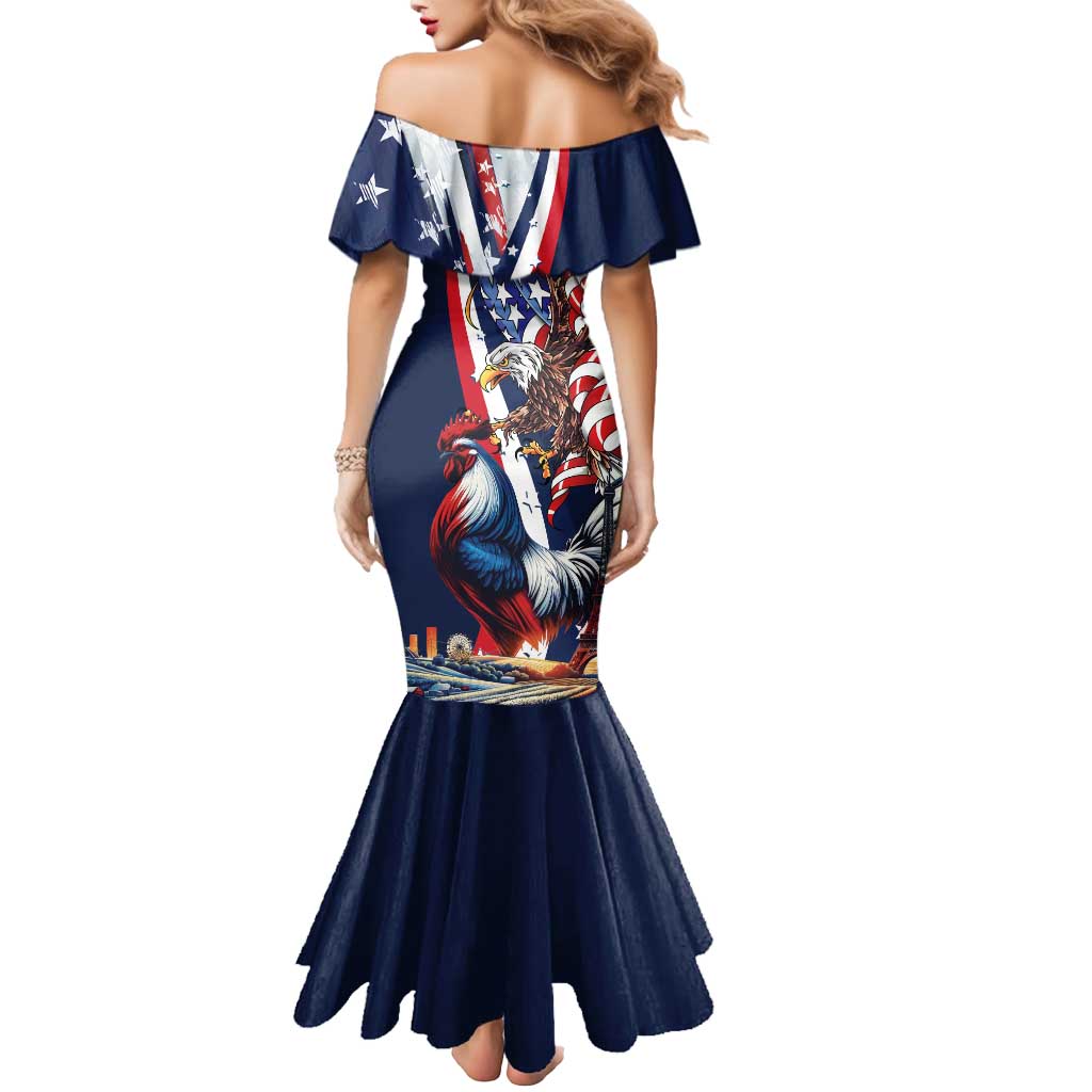 French American Heritage Month Mermaid Dress Gallic Rooster And Bald Eagle