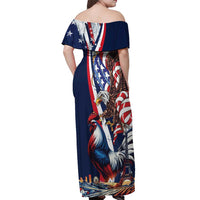 French American Heritage Month Off Shoulder Maxi Dress Gallic Rooster And Bald Eagle