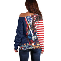 French American Heritage Month Off Shoulder Sweater Gallic Rooster And Bald Eagle