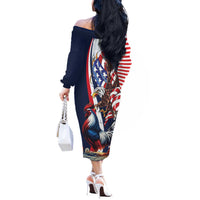 French American Heritage Month Off The Shoulder Long Sleeve Dress Gallic Rooster And Bald Eagle