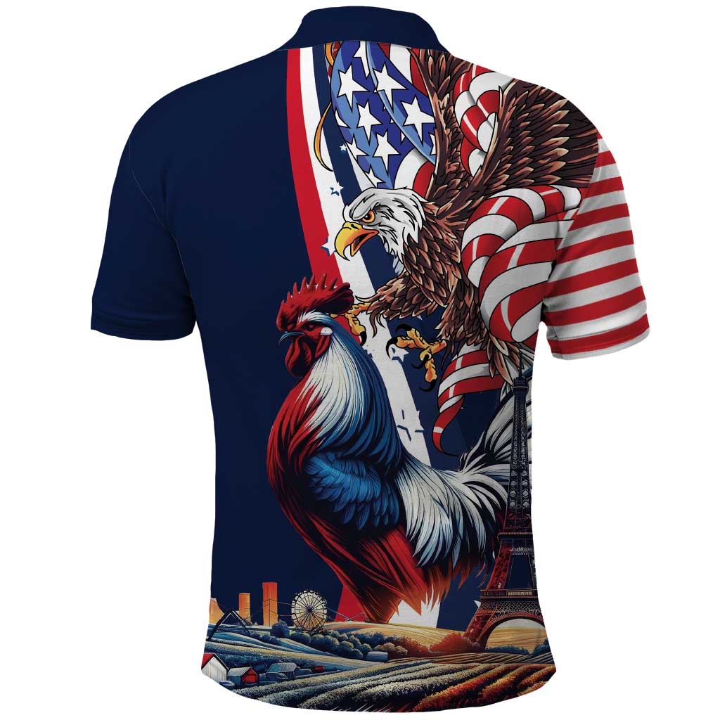 French American Heritage Month Polo Shirt Gallic Rooster And Bald Eagle