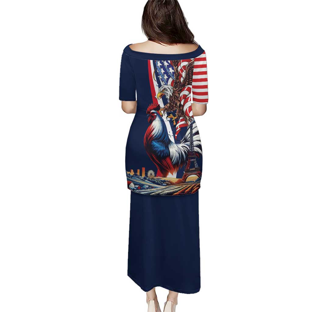 French American Heritage Month Puletasi Gallic Rooster And Bald Eagle