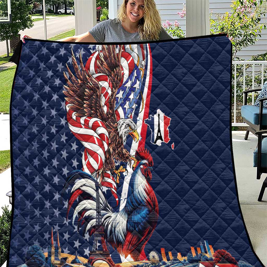 French American Heritage Month Quilt Gallic Rooster And Bald Eagle