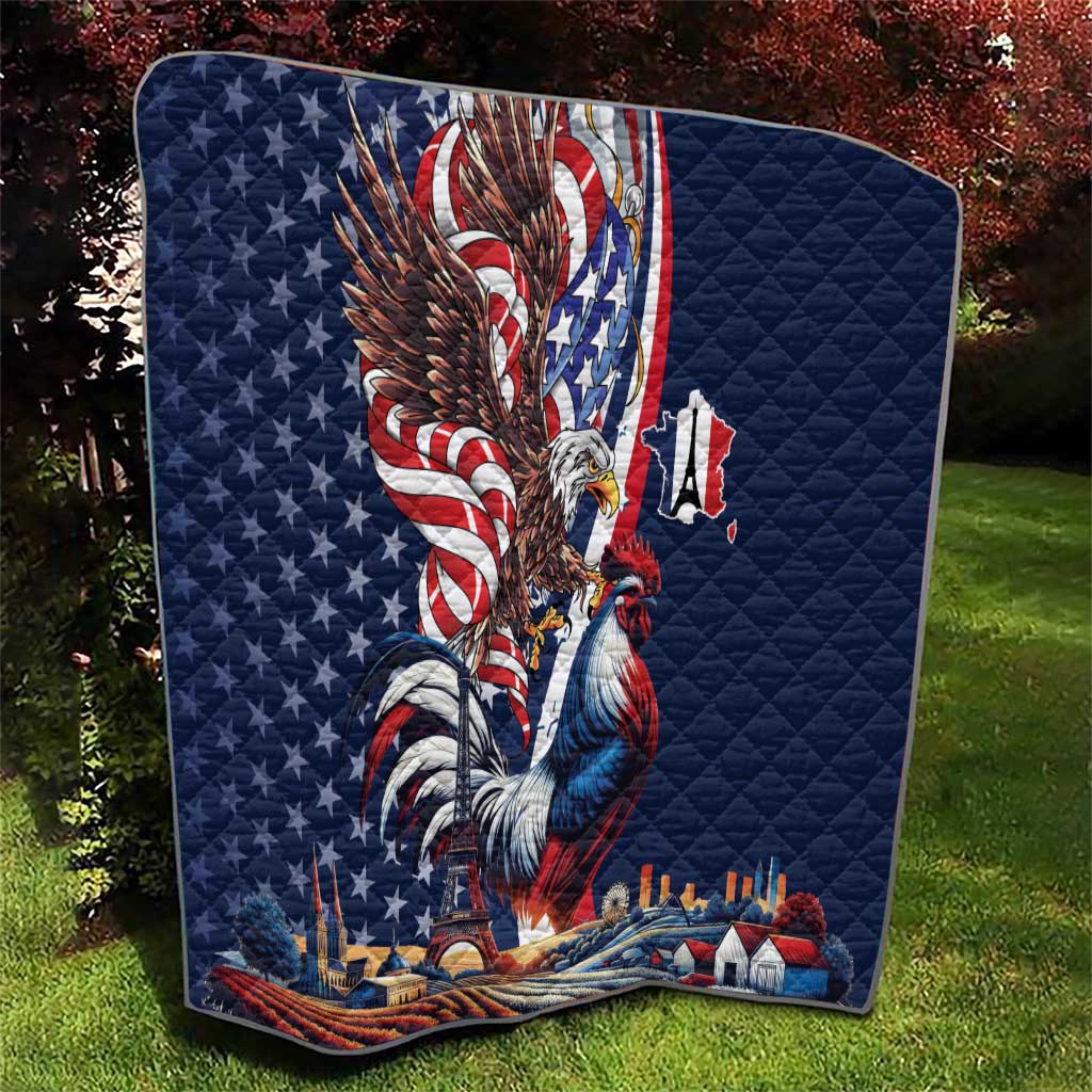 French American Heritage Month Quilt Gallic Rooster And Bald Eagle