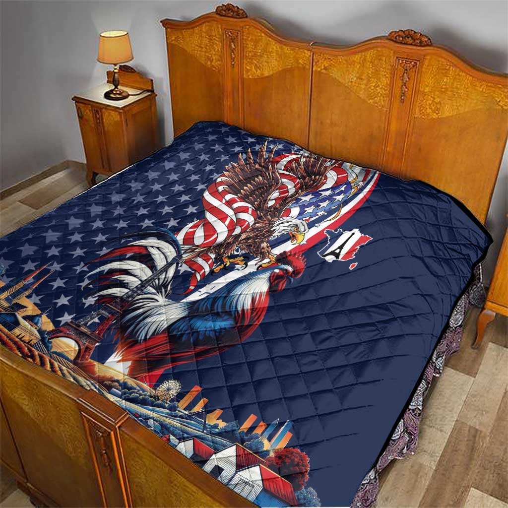 French American Heritage Month Quilt Gallic Rooster And Bald Eagle