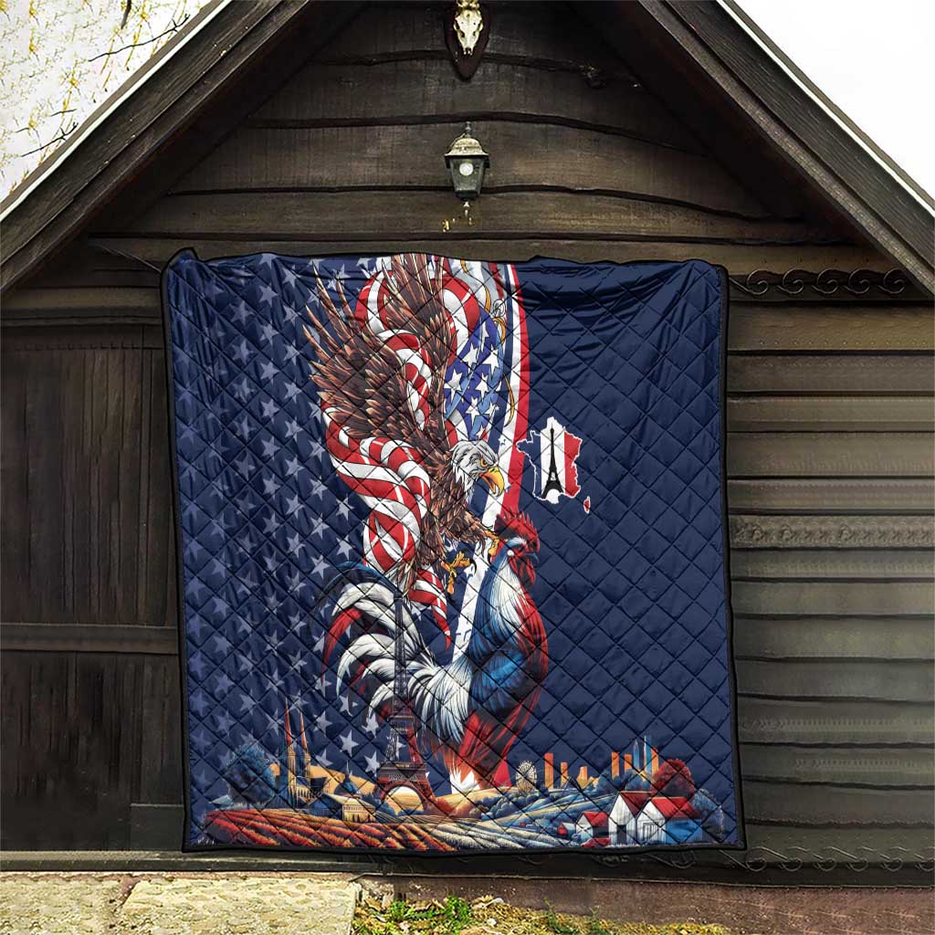 French American Heritage Month Quilt Gallic Rooster And Bald Eagle
