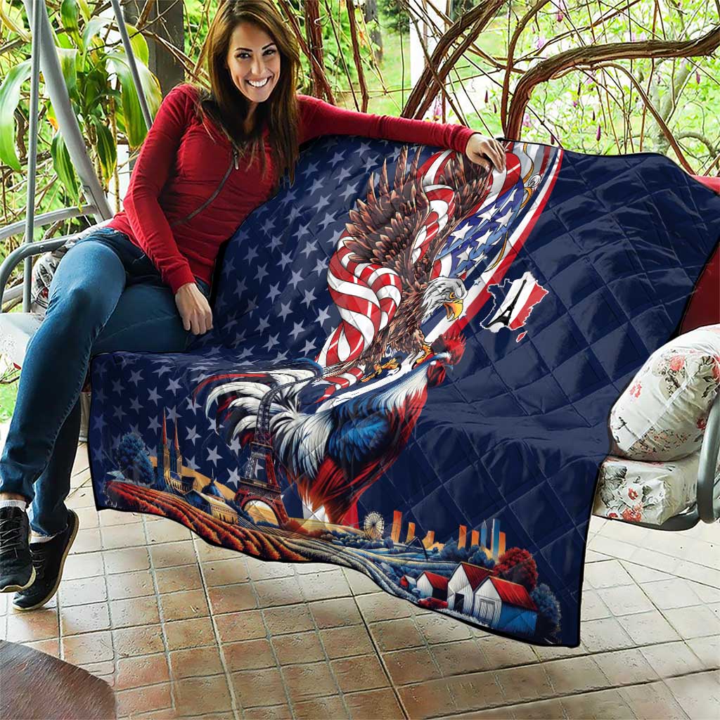 French American Heritage Month Quilt Gallic Rooster And Bald Eagle