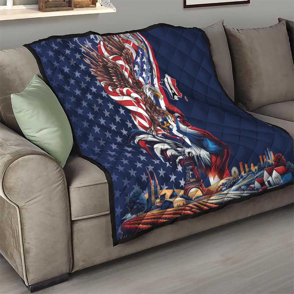 French American Heritage Month Quilt Gallic Rooster And Bald Eagle