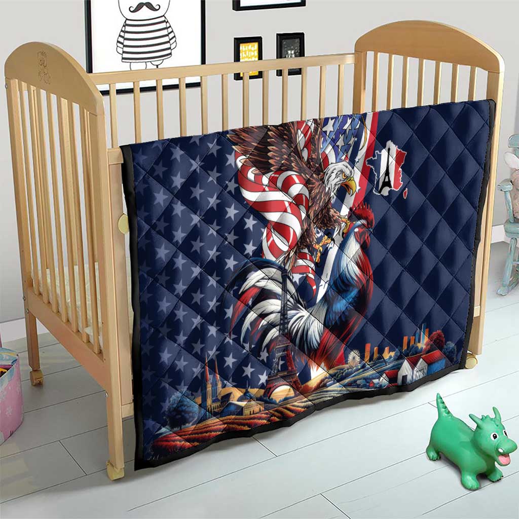 French American Heritage Month Quilt Gallic Rooster And Bald Eagle