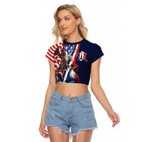 French American Heritage Month Raglan Cropped T Shirt Gallic Rooster And Bald Eagle