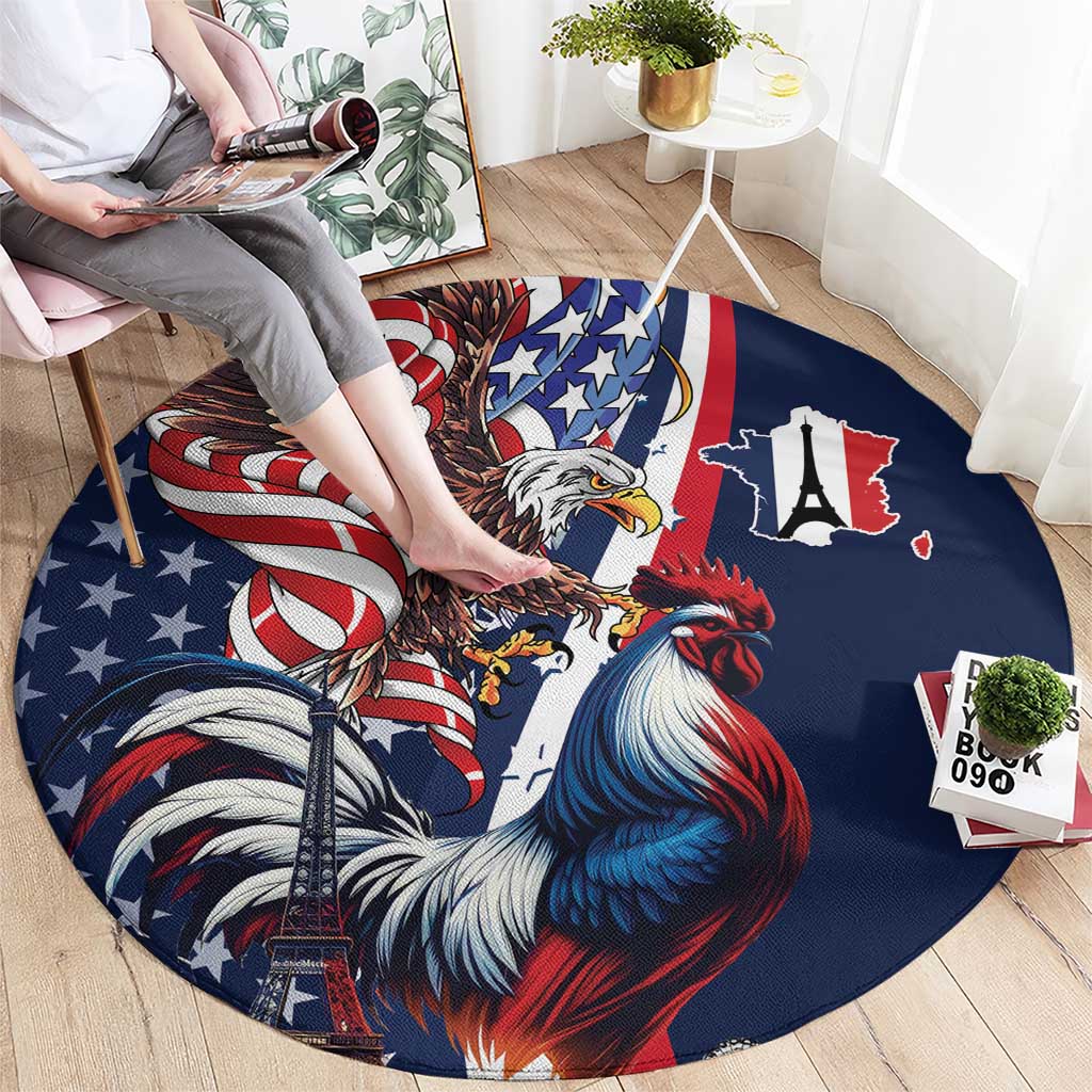 French American Heritage Month Round Carpet Gallic Rooster And Bald Eagle